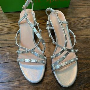 Kate Spade “Wynne” Silver Block Sandals
